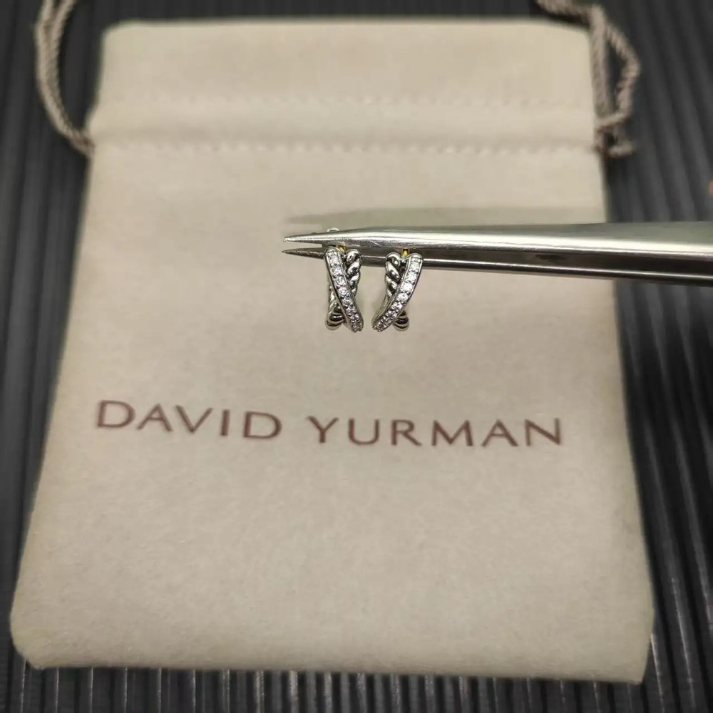 David Yurman Silver Diamond Wrapped Single-Line Earrings